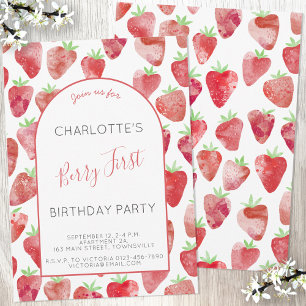 Invitación Fiesta del primer cumpleaños de fresa