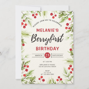 Invitación Fiesta del primer cumpleaños de fresa   Berry Firs
