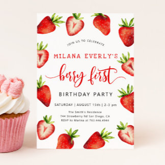 Invitación Fiesta del primer cumpleaños de fresa | Berry Firs