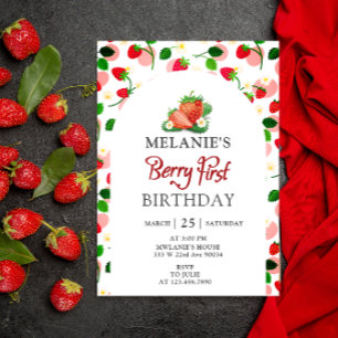 Invitación Fiesta del primer cumpleaños de fresa   Berry Firs