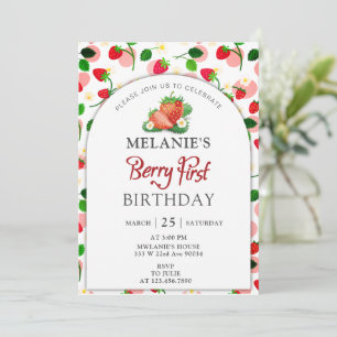 Invitación Fiesta del primer cumpleaños de fresa Berry Firs