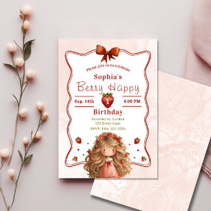 Invitación Fiesta del primer cumpleaños de fresa   Tema Berry