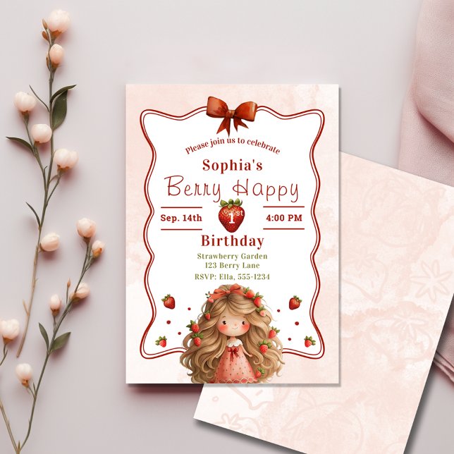 Invitación Fiesta del primer cumpleaños de fresa | Tema Berry (Subido por el creador)