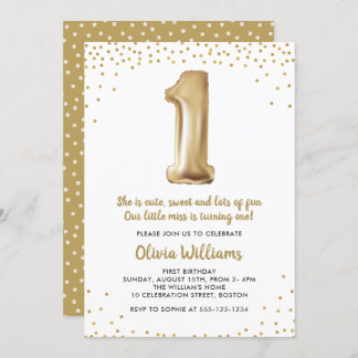 Invitación Fiesta del primer cumpleaños de Gold Confetti | Pr