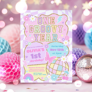 Invitación Fiesta del primer cumpleaños de Groovy Year Preppy