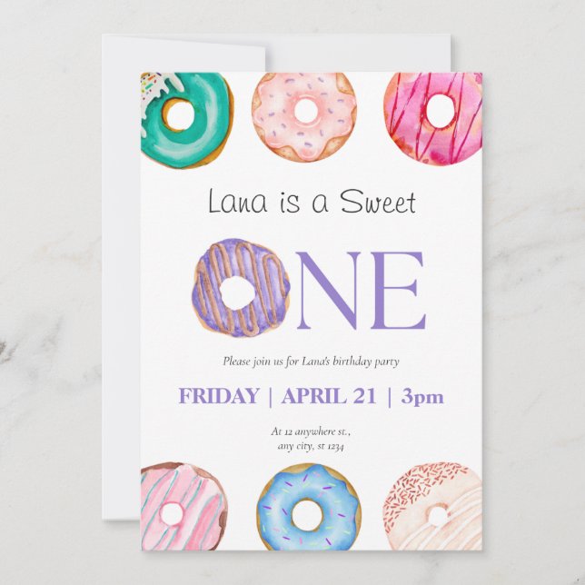 Invitación fiesta del primer cumpleaños de ink Purple Blue Do (Anverso)