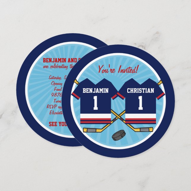 Invitación Fiesta del primer cumpleaños de Jersey de los geme (Anverso / Reverso)