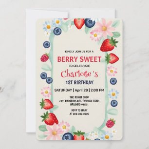 Invitación FIESTA del primer cumpleaños de la fresa ROJA