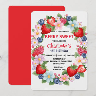 Invitación FIESTA del primer cumpleaños de la fresa ROJA para