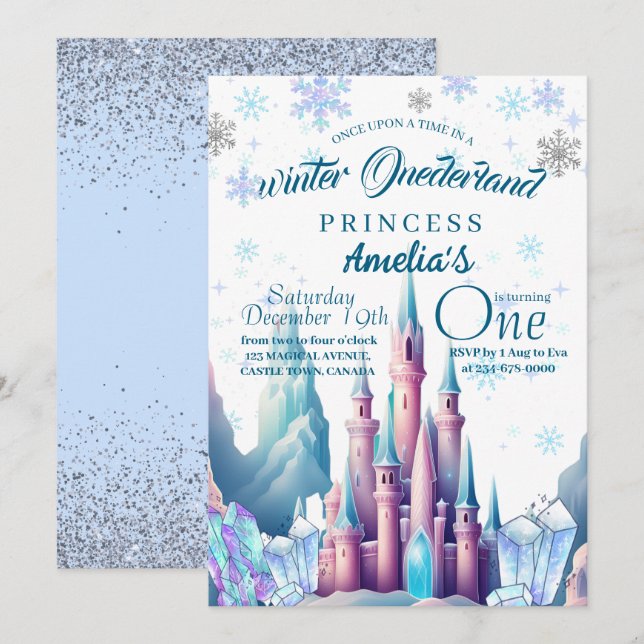 Invitación Fiesta del primer cumpleaños de la Princesa de One (Anverso / Reverso)