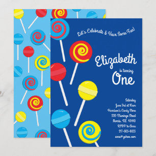 Invitación Fiesta del primer cumpleaños de los niños Lollipop