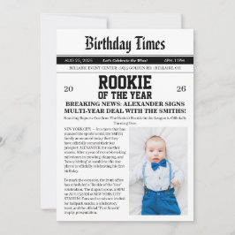 Invitación Fiesta del Primer Cumpleaños de Newspaper Baseball