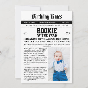 Invitación Fiesta del Primer Cumpleaños de Newspaper Baseball