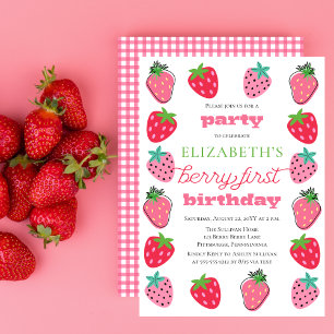 Invitación Fiesta del primer cumpleaños de Strawberries Chica