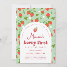 Invitación Fiesta del primer cumpleaños de Strawberry Berry