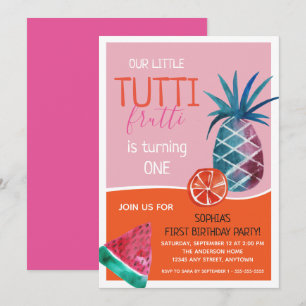 Invitación Fiesta del primer cumpleaños de Tutti Frutti