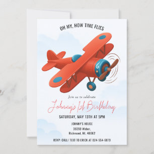 Invitación Fiesta del primer cumpleaños de un avión de un chi
