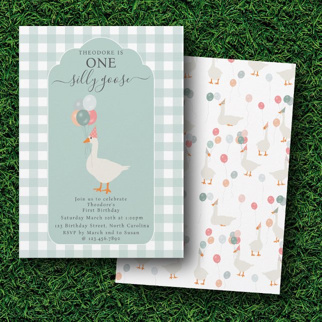 Invitación Fiesta del primer cumpleaños de un chico tonto (Boy's One Silly Goose 1st Birthday Party Invitation)