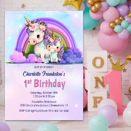 Invitación Fiesta del primer cumpleaños de Unicornio morado