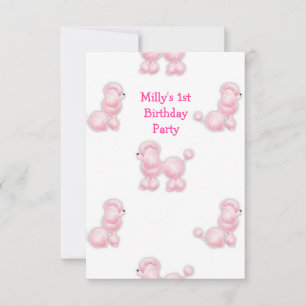 Invitación Fiesta del primer cumpleaños de White Pink Poodle