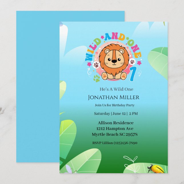 Invitación Fiesta del primer cumpleaños de Wild One (Anverso / Reverso)