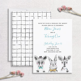 Invitación Fiesta del primer cumpleaños de Woodland Blue blan