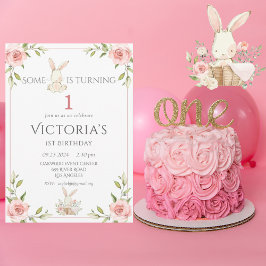 Invitación Fiesta del primer cumpleaños del conejo lindo