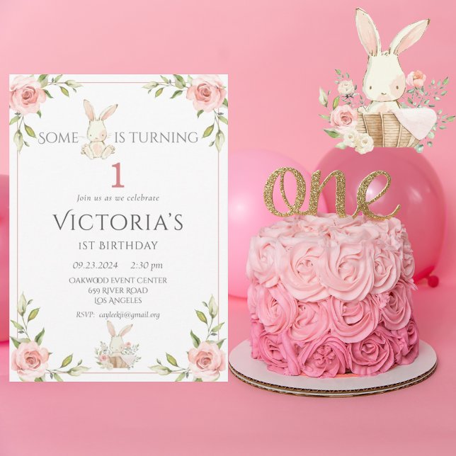 Invitación Fiesta del primer cumpleaños del conejo lindo (Subido por el creador)