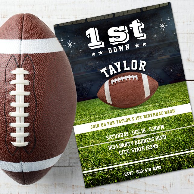 Invitación Fiesta del primer cumpleaños del estadio de fútbol (American Football Field 1st Birthday Party Invitation)