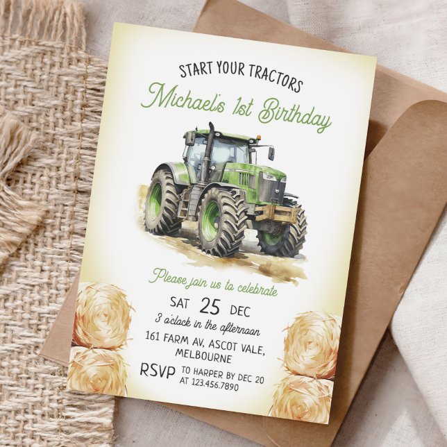 Invitación Fiesta del primer cumpleaños del Green Tractor (Subido por el creador)