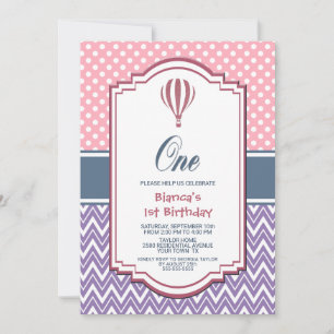 Invitación Fiesta del primer cumpleaños del Punto Polka Rosad