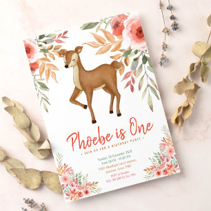 Invitación Fiesta del primer cumpleaños del venado Woodland