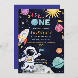 Invitación Fiesta del primer cumpleaños temática del espacio