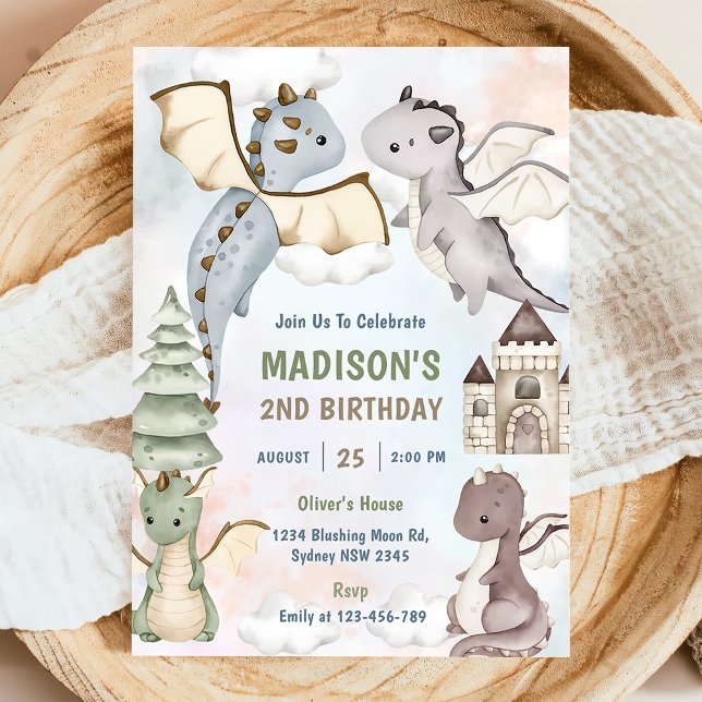 Invitación Fiesta del segundo cumpleaños de Cute Dragon Boy (Subido por el creador)