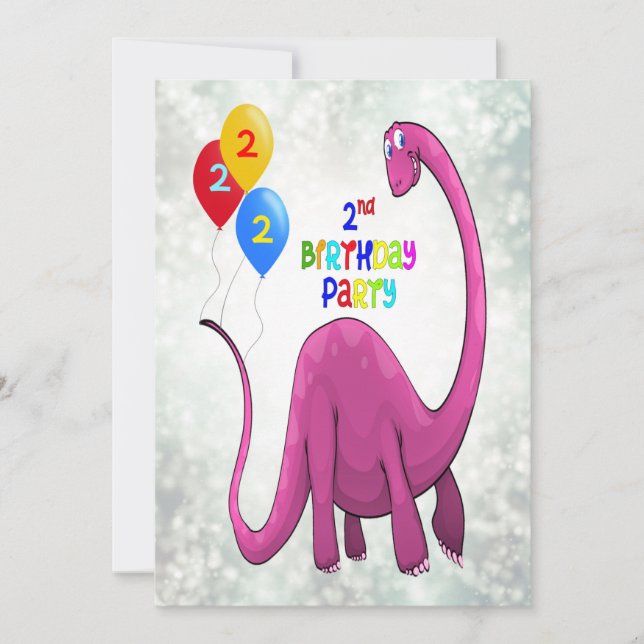 Invitación Fiesta del segundo cumpleaños de Dinosaurio (Anverso)