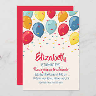 Invitación Fiesta del segundo cumpleaños de los globos  Niños