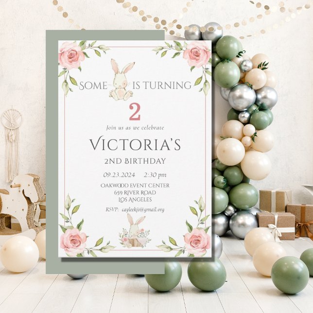 Invitación Fiesta del segundo cumpleaños de un conejo lindo (Subido por el creador)