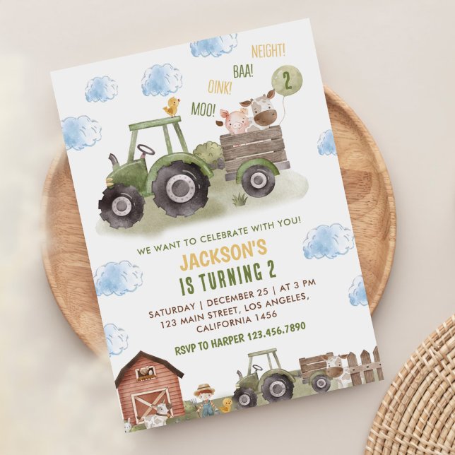 Invitación Fiesta del segundo cumpleaños del Tractor Verde de (Subido por el creador)