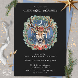 Invitación Fiesta del Solsticio de Invierno Ciervo Bayas Roja