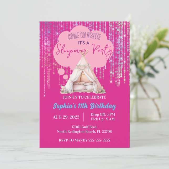 Invitación Fiesta del sueño de la resaca rosa Cumpleaños Adol (Anverso de pie)