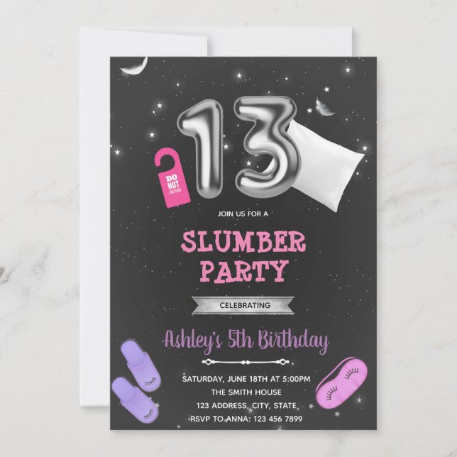Invitación Fiesta del sueño del hotel 13 cumpleaños (Anverso)