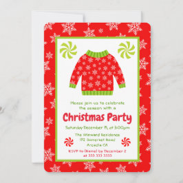 Invitación Fiesta del Suéter de Navidad con Copo de Nieve Roj