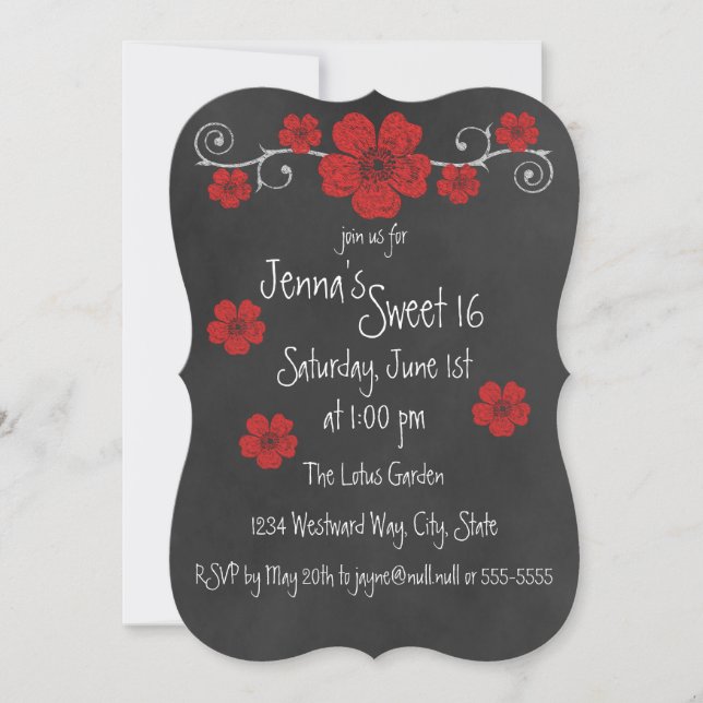 Invitación Fiesta del tablero de cuadros de rosas rojas salva (Anverso)