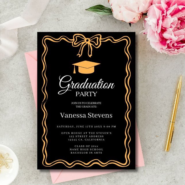 Invitación Fiesta del tapón de graduación clásico con dibujos (Subido por el creador)