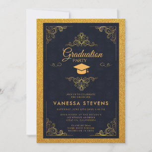 Invitación Fiesta del tapón de graduación del Purpurina de or