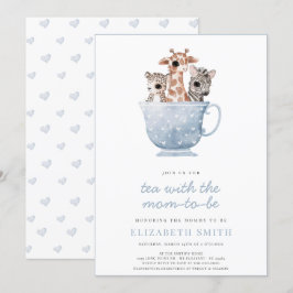 Invitación Fiesta del té Animales Blue Boy Baby Shower