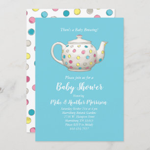 Invitación Fiesta del té Baby Shower Polka Dot Blue Boy
