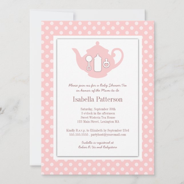 Invitación Fiesta del té blanca elegante de Baby Shower de la (Anverso)
