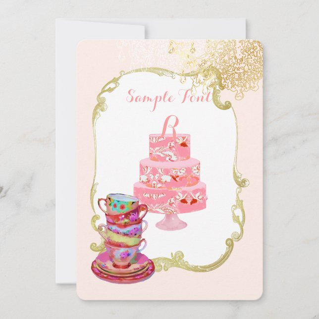 Invitación Fiesta del té/ bodas/acuarela de PixDezines (Anverso)