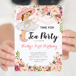 Invitación Fiesta del té Chica rosa floral Cumpleaños